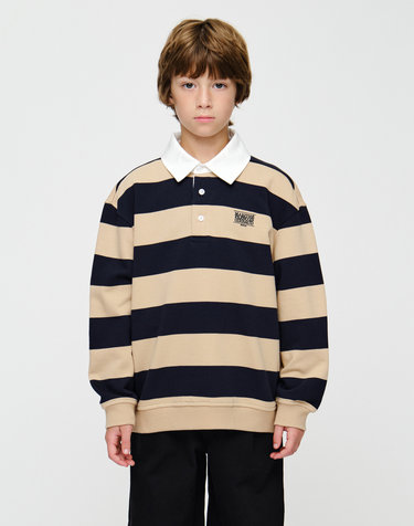 마리떼 키즈 KIDS MICRO CLASSIC LOGO RUGBY STRIPE SWEATSHIRT navy