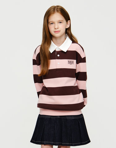마리떼 키즈 KIDS MICRO CLASSIC LOGO RUGBY STRIPE SWEATSHIRT brown