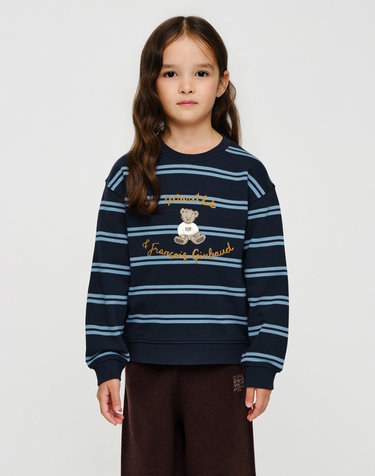 마리떼 키즈 KIDS STRIPED DOODLE BEAR SWEATSHIRT navy