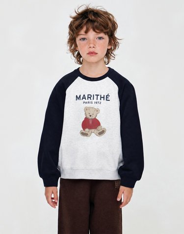 마리떼 키즈 KIDS RAGLAN BEAR GRAPHIC SWEATSHIRT navy