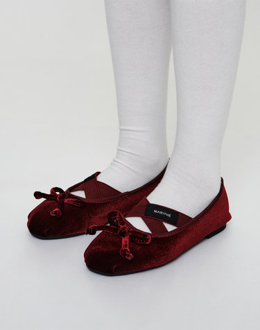 마리떼 키즈 마리떼 키즈 KIDS W CROSS BANDING VELVET FLAT SHOES burgundy