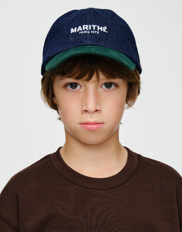 마리떼 키즈 KIDS DENIM COLORBLOCK BALL CAP indigo