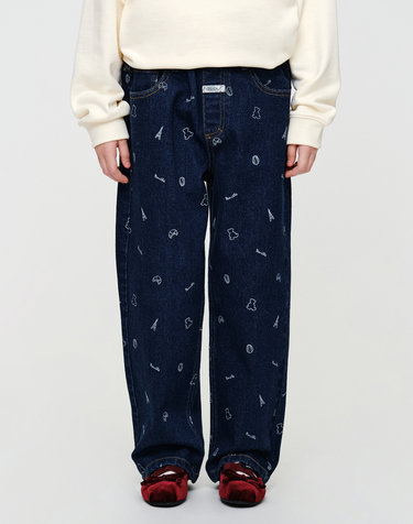 마리떼 키즈 KIDS BEAR ALL-OVER DENIM PANTS dark blue
