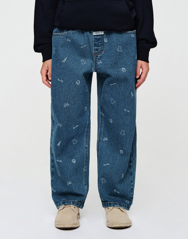 마리떼 키즈 KIDS BEAR ALL-OVER DENIM PANTS blue