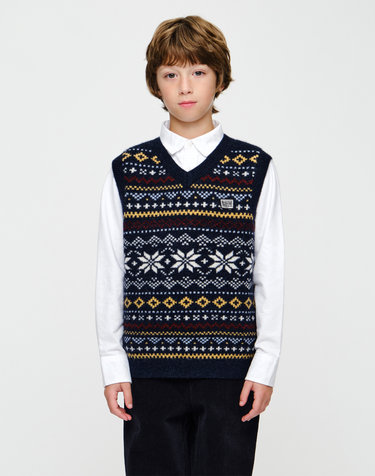 마리떼 키즈 KIDS MICRO CLASSIC LOGO NORDIC KNIT VEST navy
