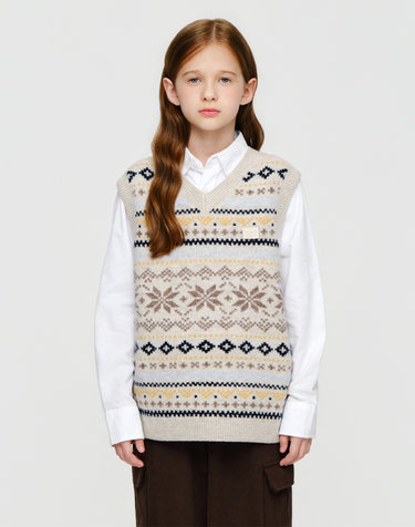 마리떼 키즈 KIDS MICRO CLASSIC LOGO NORDIC KNIT VEST oatmeal