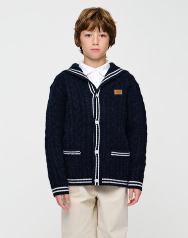 마리떼 키즈 KIDS MICRO CLASSIC LOGO SAILOR KNIT CARDIGAN navy
