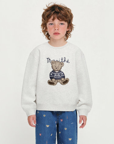 마리떼 키즈 KIDS NORDIC BEAR SWEATSHIRT (BRUSHED) light heather gray