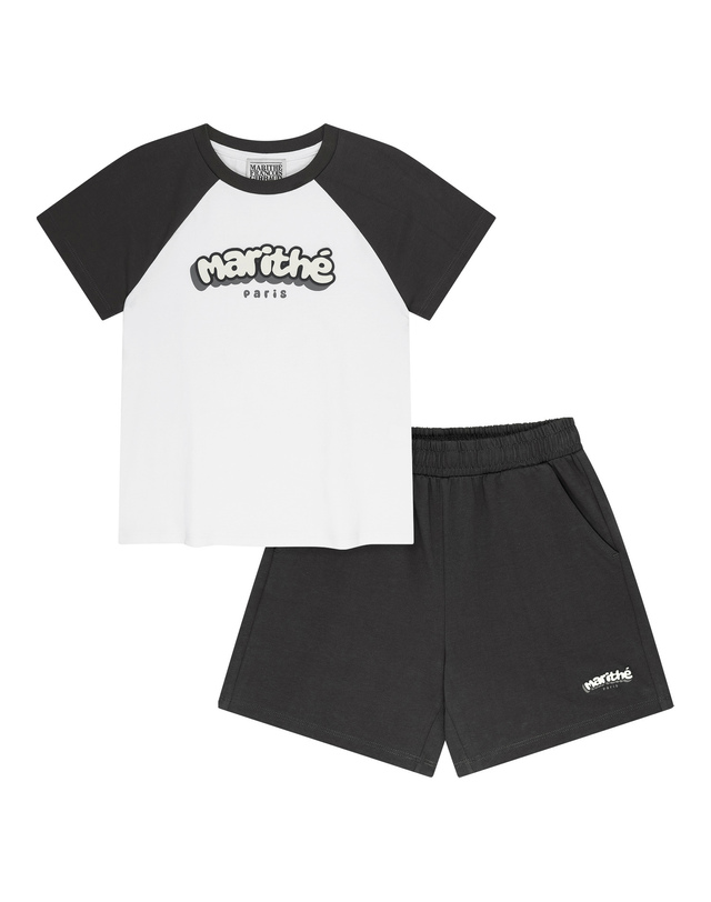 마리떼 키즈 마리떼 키즈 KIDS RAGLAN TEE+SHORTS SET-UP charcoal 착용컷