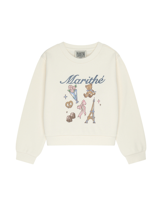 마리떼 키즈 마리떼 키즈 KIDS W GRAPHIC SEMI CROP SWEATSHIRT ivory 착용컷