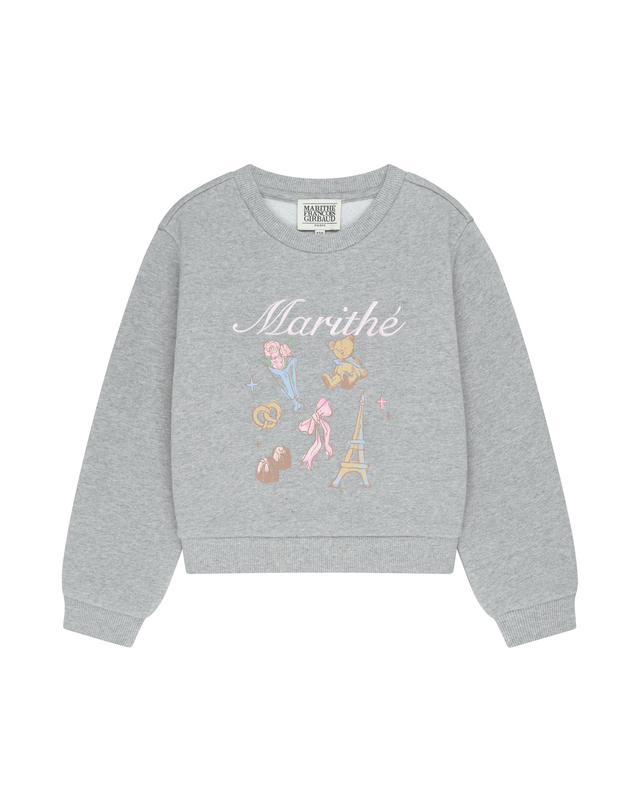 마리떼 키즈 마리떼 키즈 KIDS W GRAPHIC SEMI CROP SWEATSHIRT heather gray 착용컷
