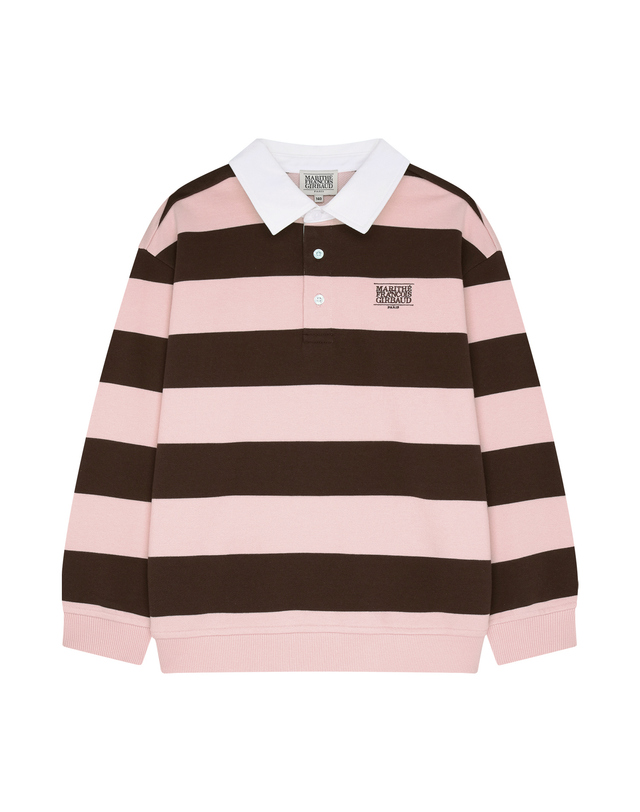 마리떼 키즈 마리떼 키즈 KIDS MICRO CLASSIC LOGO RUGBY STRIPE SWEATSHIRT brown 착용컷