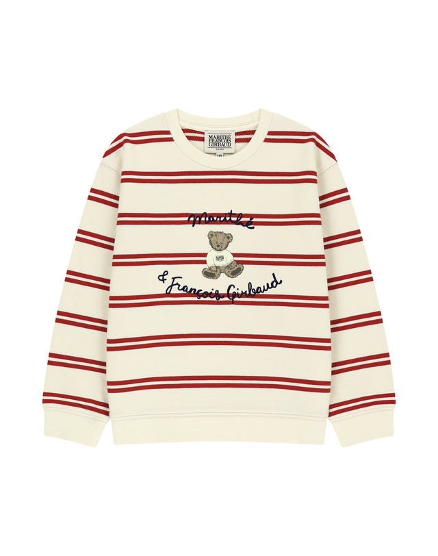 마리떼 키즈 마리떼 키즈 KIDS STRIPED DOODLE BEAR SWEATSHIRT red 착용컷