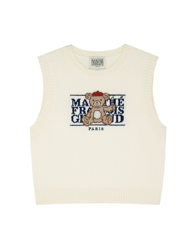 마리떼 키즈 마리떼 키즈 KIDS BEAR CLASSIC LOGO KNIT VEST cream 착용컷