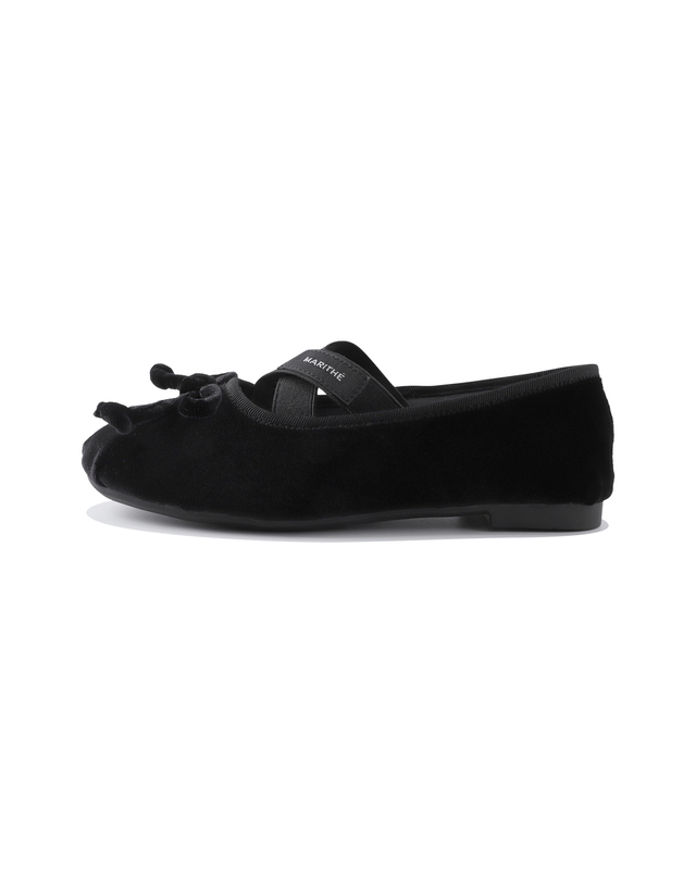 마리떼 키즈 마리떼 키즈 KIDS W CROSS BANDING VELVET FLAT SHOES black 착용컷