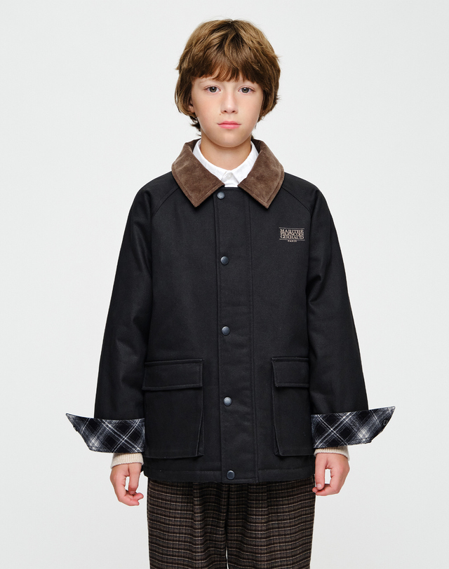 마리떼 키즈 마리떼 키즈 KIDS CLASSIC LOGO WORK JACKET charcoal 착용컷