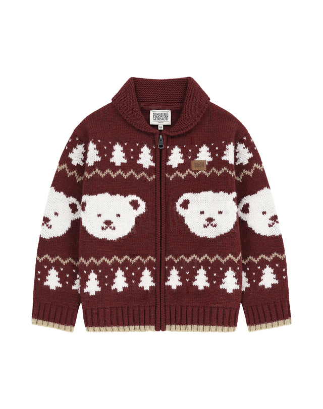 마리떼 키즈 마리떼 키즈 KIDS NORDIC KNIT ZIP-UP CARDIGAN burgundy 착용컷