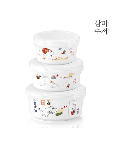 무민 더키친 도자기 원형찬통 3P