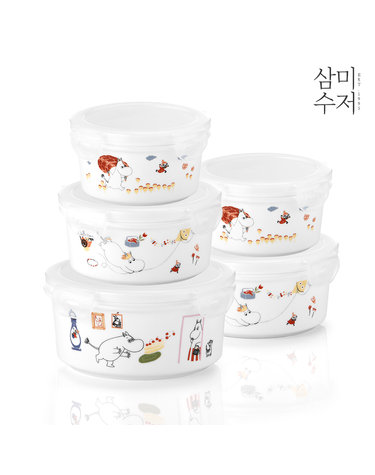 무민 더키친 도자기 원형찬통세트 5P