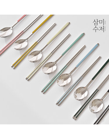 국내생산 삼미수저 레이디 스텐/컬러 세라믹 4인조 수저 선물세트 4P