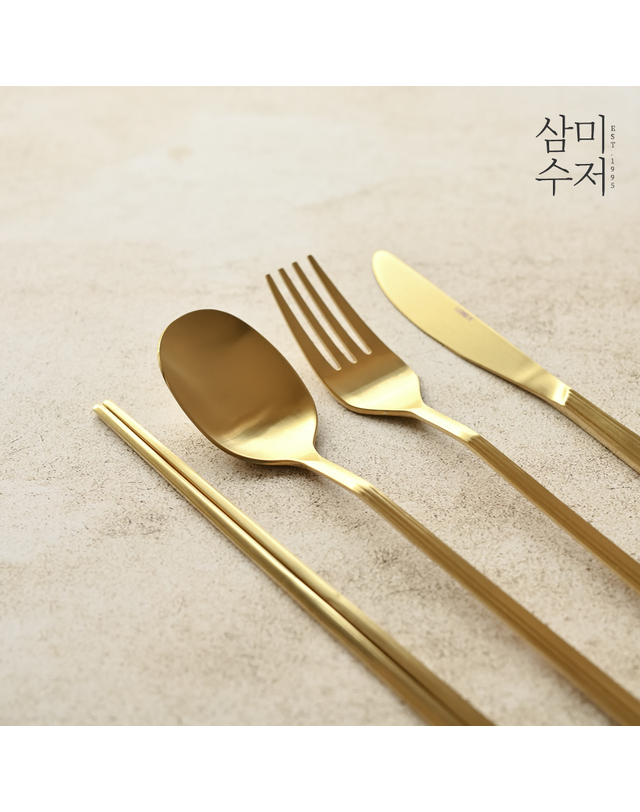 삼미수저 일미 골드 1인 커트러리세트 4P 착용컷