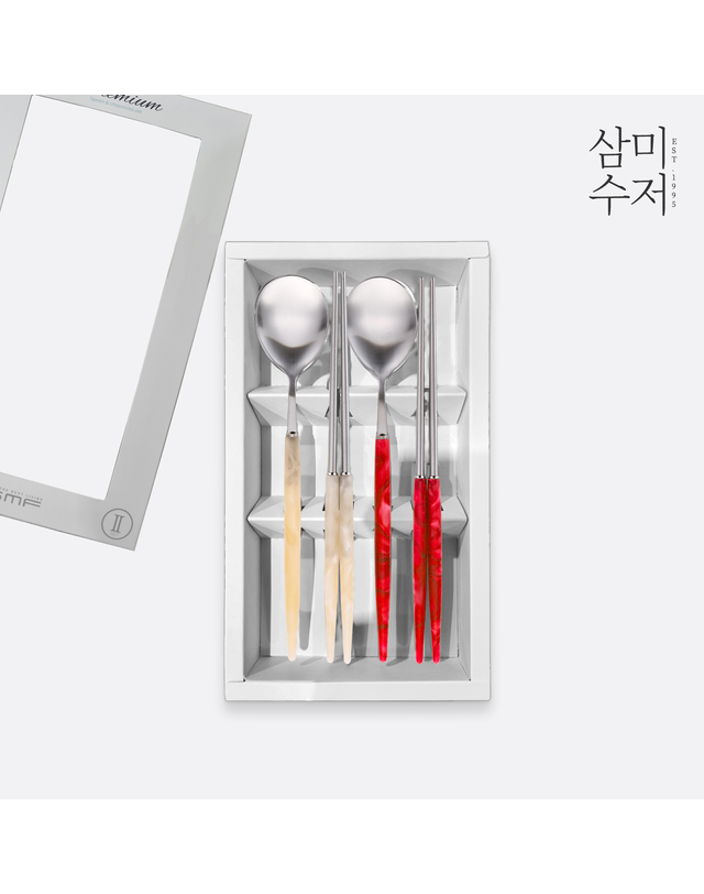삼미수저 펄 스모키 아크릴 부부수저세트 2벌세트(2가지 컬러 선택) 착용컷