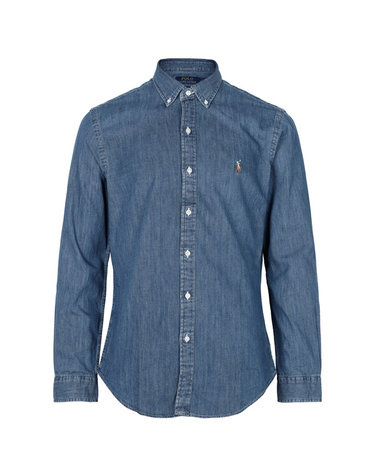 미세하자 폴로랄프로렌 데님 로고 자수 슬림핏 셔츠 710548539001 DENIM