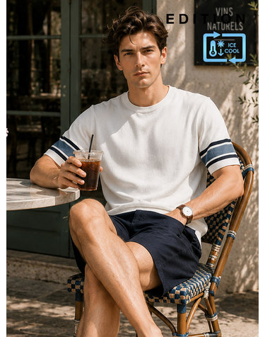 [에디션] 배색 포인트 반팔 라운드 니트 B (NEC2ER1907_B)