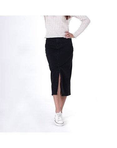 여성) 오비안밴드 바이오스톤워싱 앞트임 긴기장 데님스커트 DK_AM3DDK575-BK