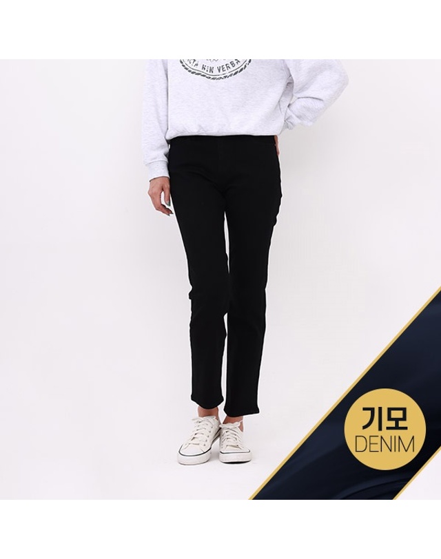 잠뱅이 여성) 오비안밴드 블랙 노말워싱 기모_AM4DIG784-BV 착용컷