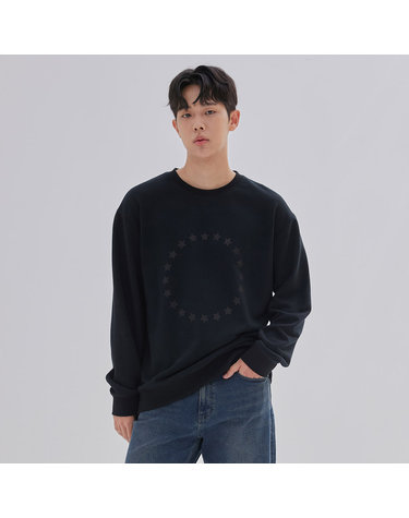 공용) 원형 스타 아트웍 보스쮸리 맨투맨_DN3WTS599-BK