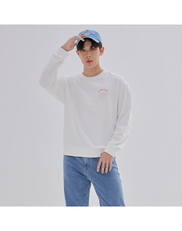 잠뱅이 남성) 1도 아트웍 보스쮸리 맨투맨_DN3WTS502-IV 착용컷