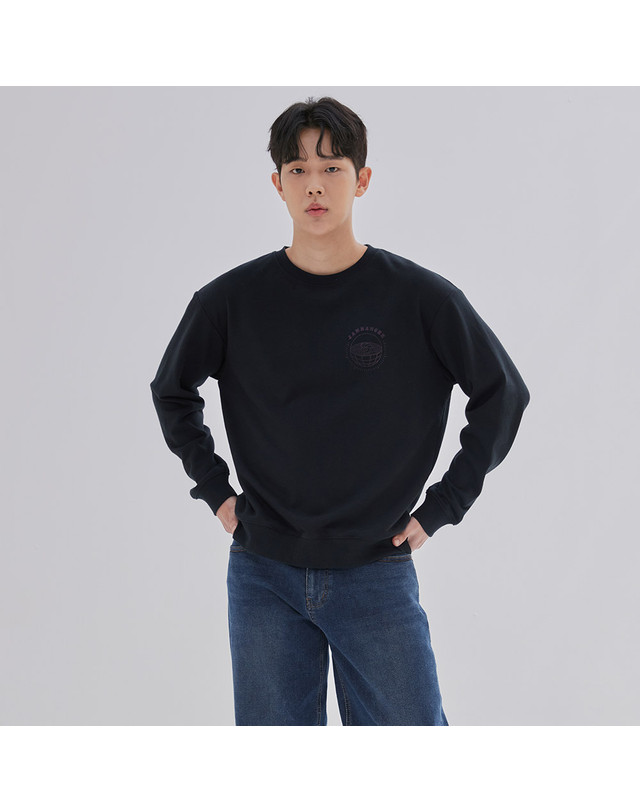 잠뱅이 남성) 1도 아트웍 보스쮸리 맨투맨_DN3WTS502-BK 착용컷