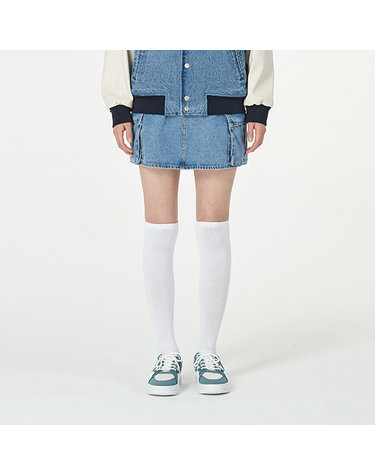여성) 난스판 카고 디테일 탈색 워싱 미디엄블루