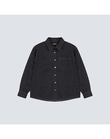 여성) 블랙 오버핏 긴기장 데님셔츠 AP5DDH986-BK