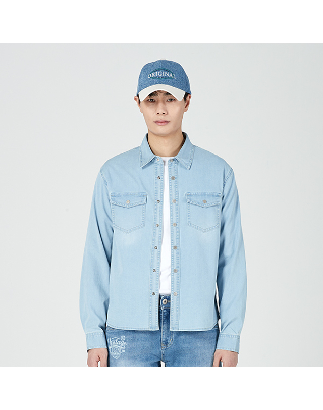 잠뱅이 남성) 시즌리스 기본 워싱 데님셔츠 AO5DDH901-LB 착용컷