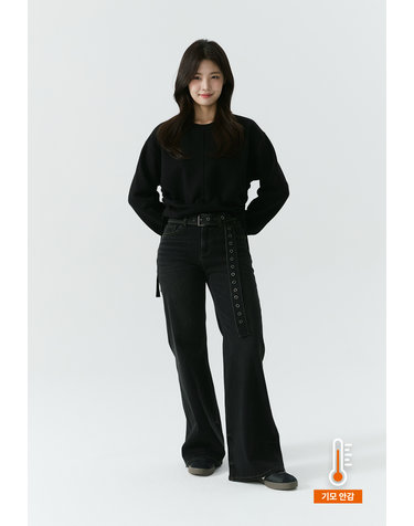 [25FW] [여성기모] 준프리미엄 블랙 아일렛 벨트긴기장 와이드 부츠컷 NE AP4DNE859-BK