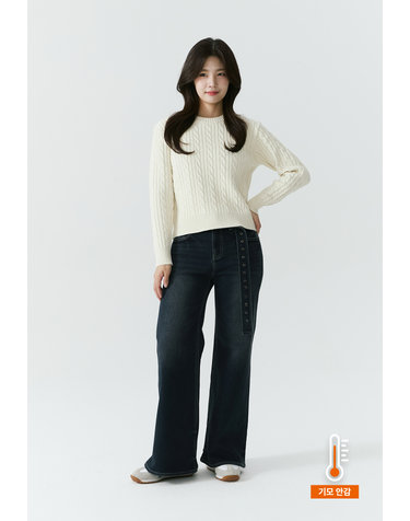 [25FW] [여성기모] 준프리미엄 다크 인디고 아일렛 벨트긴기장 와이드 부츠컷 NE AP4DNE858-DB