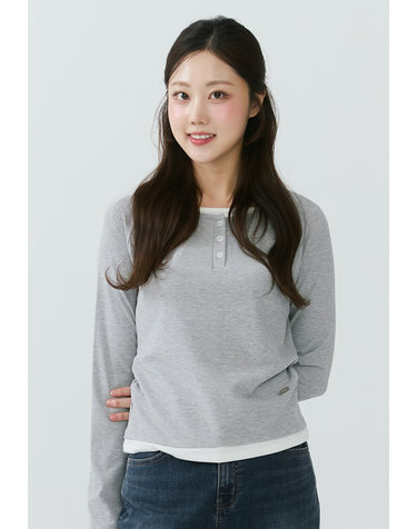 [26SS] 여성) 헨리넥 레이어드 골지 긴팔 티셔츠 AQ1WTL256-MG