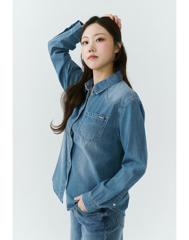 [26SS] 여성) 난스판 라이트 인디고 베이직 데님 셔츠 DH AQ1DDH154-LB