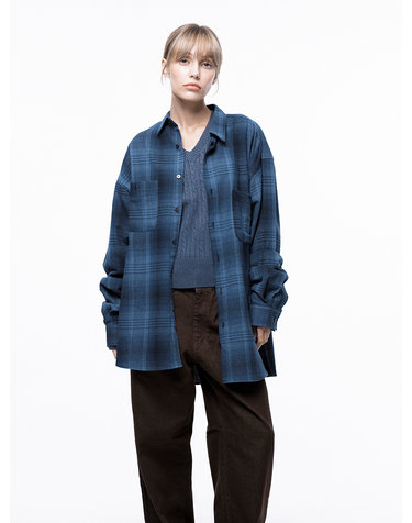 Loose-Fit Flannel Check Shirt - Blue /W243SH01BL