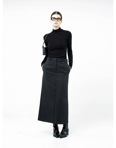 Back-Slit Wool Long Skirt - Charcoal /W244SK01CH