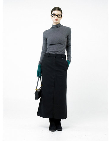 Back-Slit Wool Long Skirt - Black /W244SK01BK