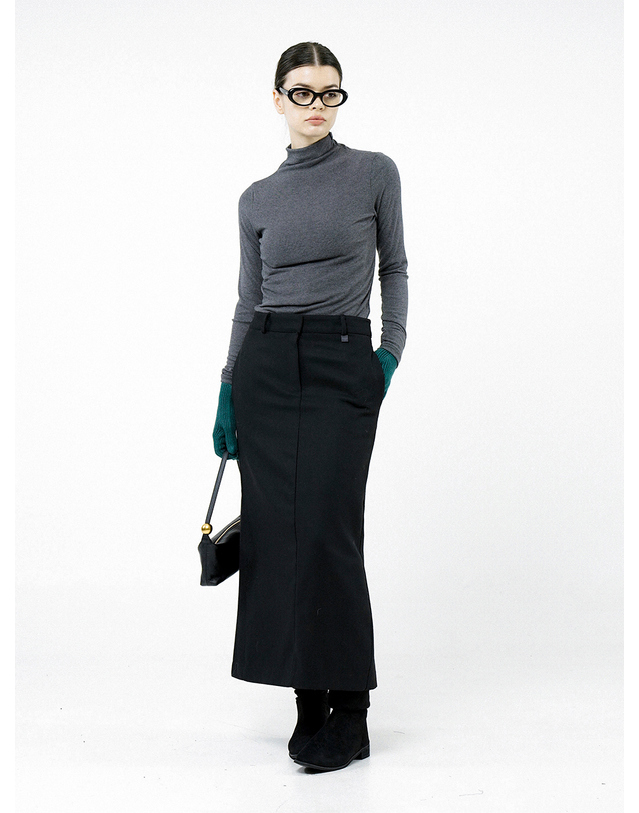 챈세스노이 포 우먼 챈세스노이 포 우먼 Back-Slit Wool Long Skirt - Black /W244SK01BK 착용컷