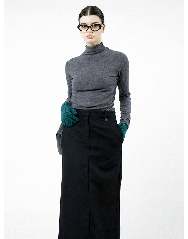 챈세스노이 포 우먼 챈세스노이 포 우먼 Back-Slit Wool Long Skirt - Black /W244SK01BK 착용컷