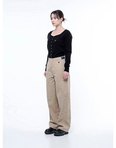 커브드 와이드피트 코튼팬츠 베이지/W251PT01BK
