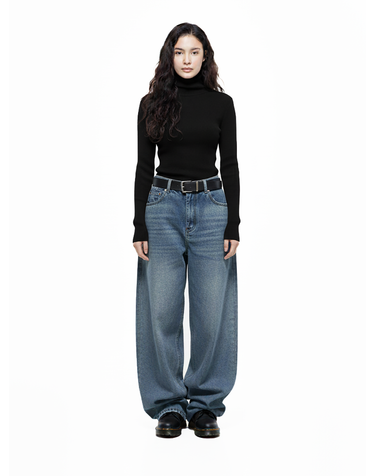 웜 기모 루즈 와이드 데님(클래식블루)/W254PT04