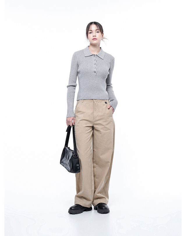 챈세스노이 포 우먼 챈세스노이 포 우먼 커브드 와이드피트 코튼팬츠 베이지/W251PT01BK 착용컷
