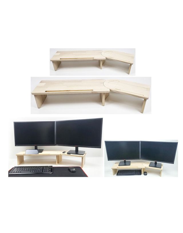 알티피아 우드핏 원목 라운드 모니터 받침대 540x270mm 착용컷