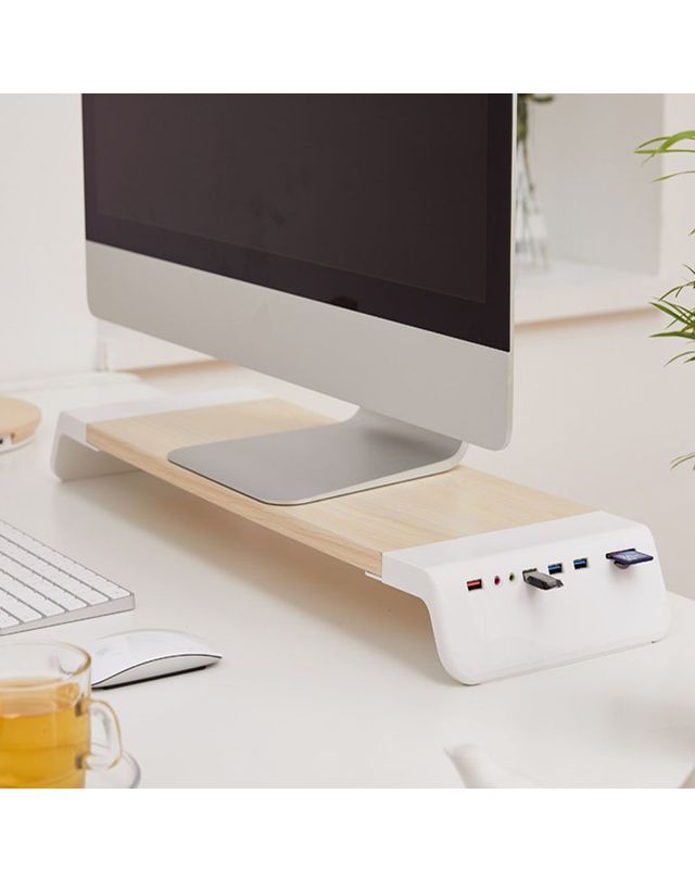 알티피아 모니터 받침대 USB 허브 멀티포트 카드리더기 이어폰 착용컷